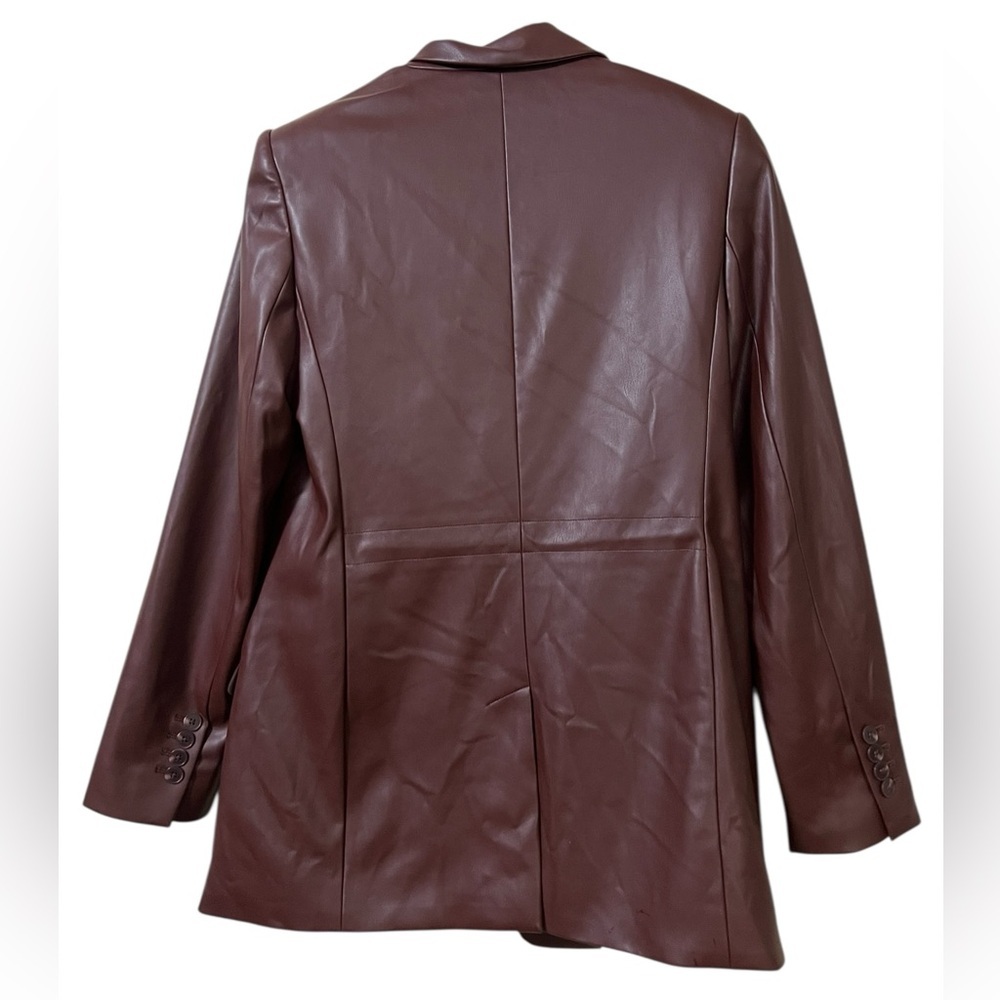 Express NWT chocolate brown faux leather cinched one button boyfriend blazer - Picture 6 of 16